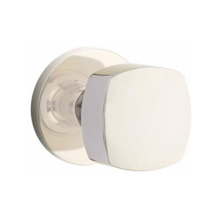 EMTEK Freestone Knob 2-3/8 in Backset Privacy w/Disk Rose for 1-1/4 in to 2 in Door Polished Nickel 5209FRKUS14